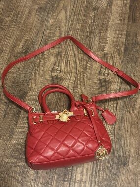 Quilted Red Leather Crossbody Bag with Gold Accents